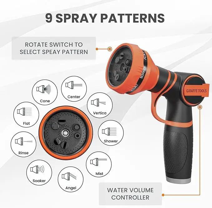 Giraffe Tools Garden Hose 100FT Non-Expandable Lightweight Flexible Water Hoses Burst 600 psi with 9 Spray Function Nozzle Heavy Duty Hose by GreenHaven Gardens