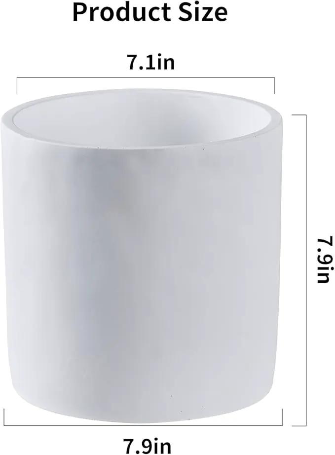 8 Inch Pot for Plants, Large Cement Planter with Drainage Hole, Mid-Century Modern Concrete Flower Pots for Home Decor, Office & Outdoor (White) by GreenHaven Gardens