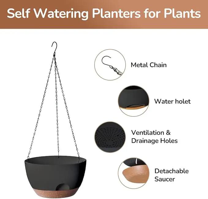 12 Inch Hanging Baskets for Plants Outdoor, Hanging Planters for Indoor Outdoor Plants, Hanging Planter with Self Watering, Hanging Flower Pots (Black) by GreenHaven Gardens