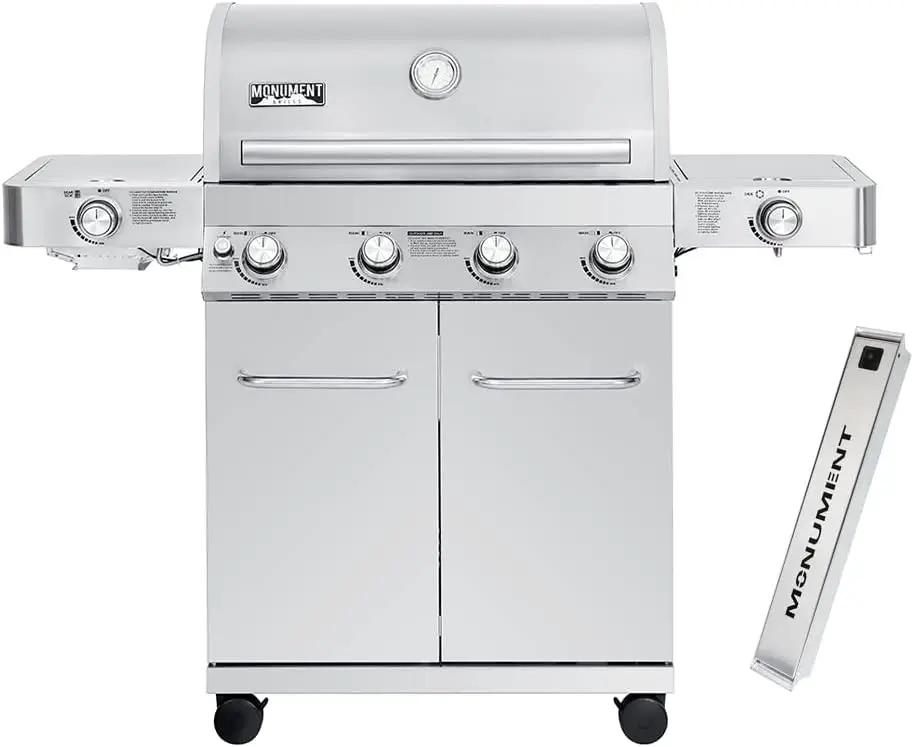 Monument Grills Larger 4-Burner Propane Gas Grills Stainless Steel with Smoke Box(2 items) by GreenHaven Gardens