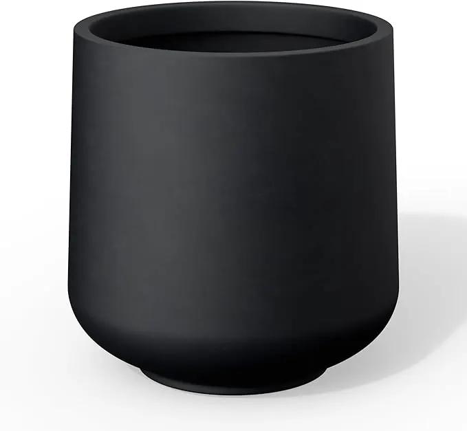 Kante 11.6" Dia Round Concrete Planter, Outdoor Indoor Large Plant Pots Containers with Drainage Hole and Rubber Plug for Home Garden Patio, Black by GreenHaven Gardens