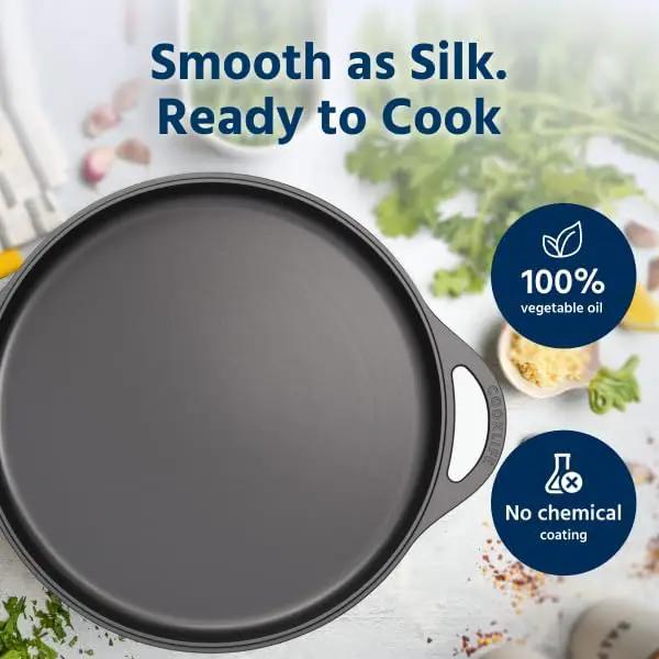 COOKLIFE 12 Inch Lightweight Pre-Seasoned Cast Iron Griddle - Smooth Polished Surface, Easy to Clean Cast Iron skillets Use in the Oven, on the Stove or Grill, Over a Campfire by GreenHaven Gardens