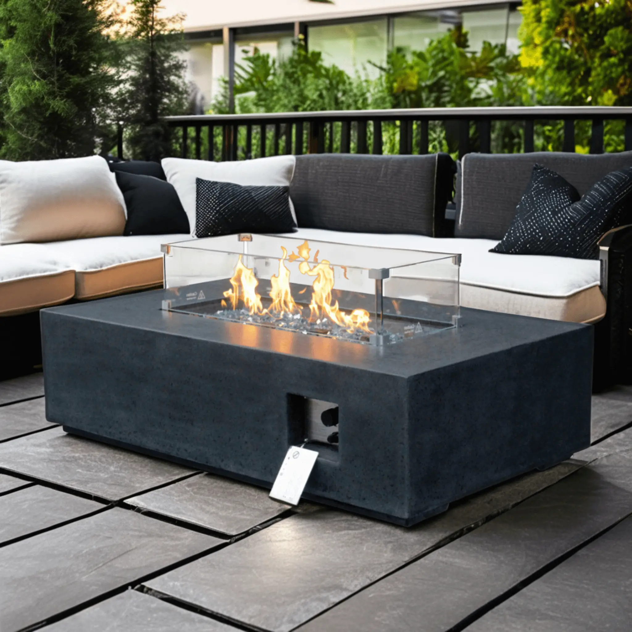 Alora 52" Outdoor Concrete Liquid Propane Rectangular Fire Pit Table (SAK84314) by SAKSBY WHOLESALE