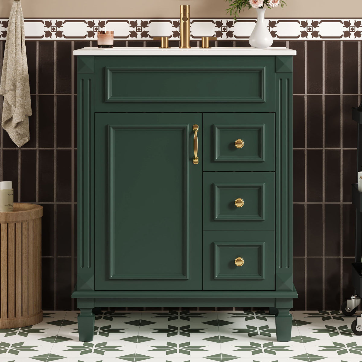 Bathroom Vanity With Sink, Compact Cabinet & 2 Drawers And Adjustable Shelf, photo 18 of 40