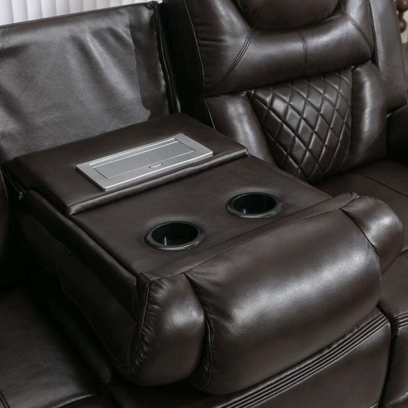 Home Theater Seating Manual Recliner Chair With Center Console And Led Light Strip For Living Room by HouseOfZazla