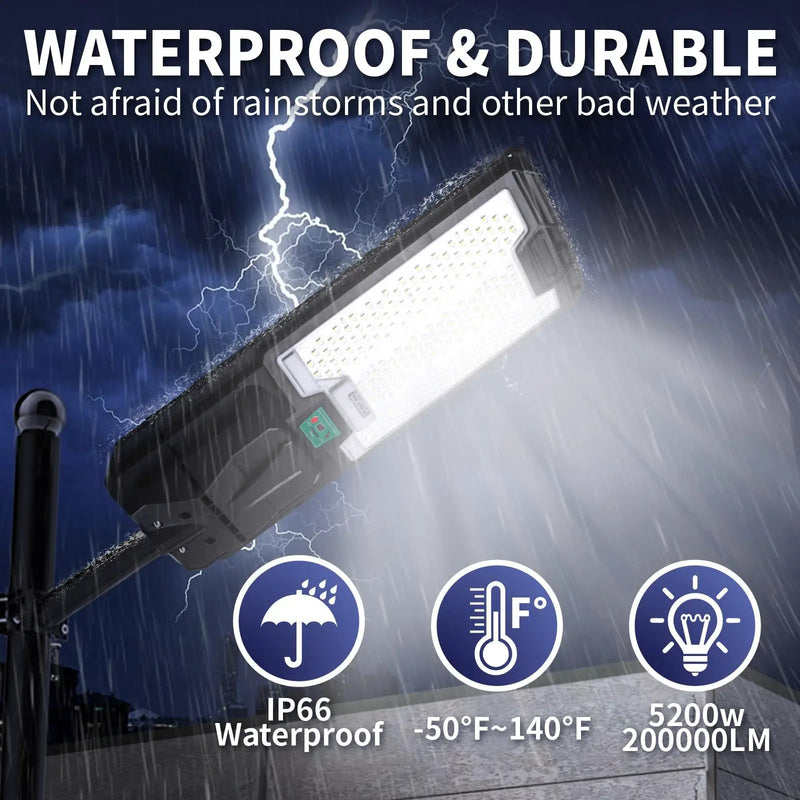 5200W Solar Street Lights Outdoor, Waterproof Commercial Dusk to Dawn, 200000LM Solar Flood Lights Outdoor Motion Sensor by Outdoor Solar Outlet