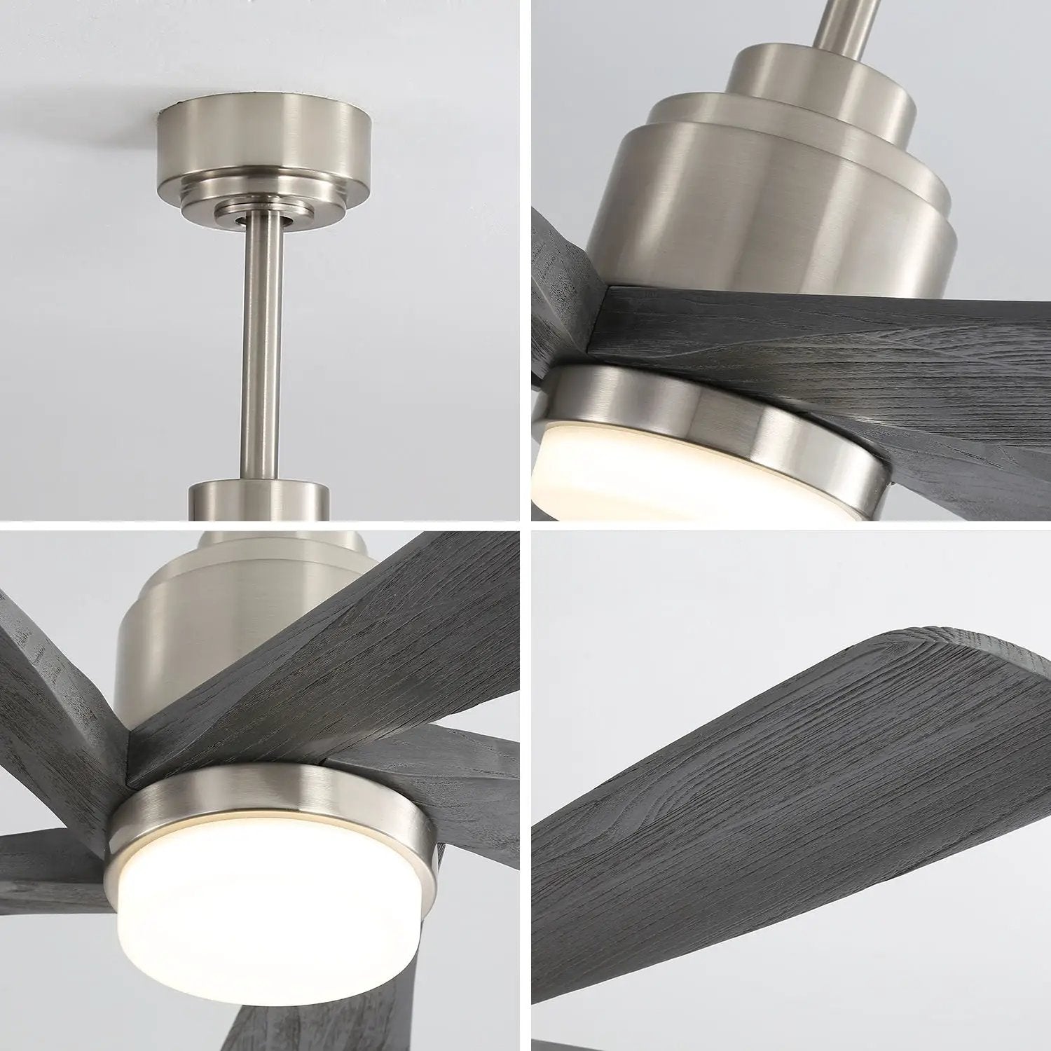Modern Ceiling Fan With Dimmable LED Light 5 Solid Wood Blades Remote Control Reversible Dc Motor With Smart App Control - Nickel by Unique Piece Furniture