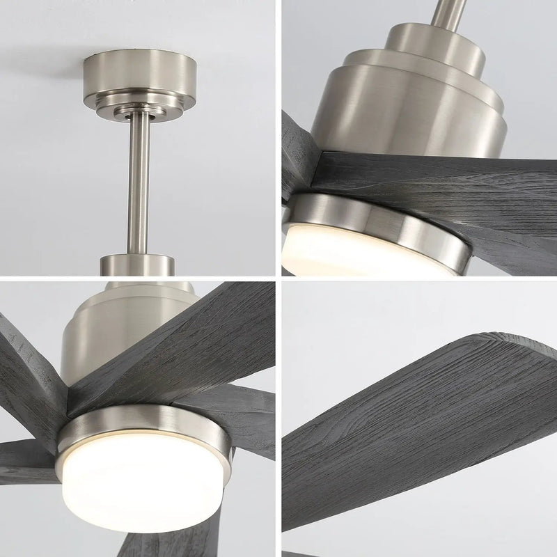 Modern Ceiling Fan With Dimmable LED Light 5 Solid Wood Blades Remote Control Reversible Dc Motor With Smart App Control - Nickel by HouseOfZazla