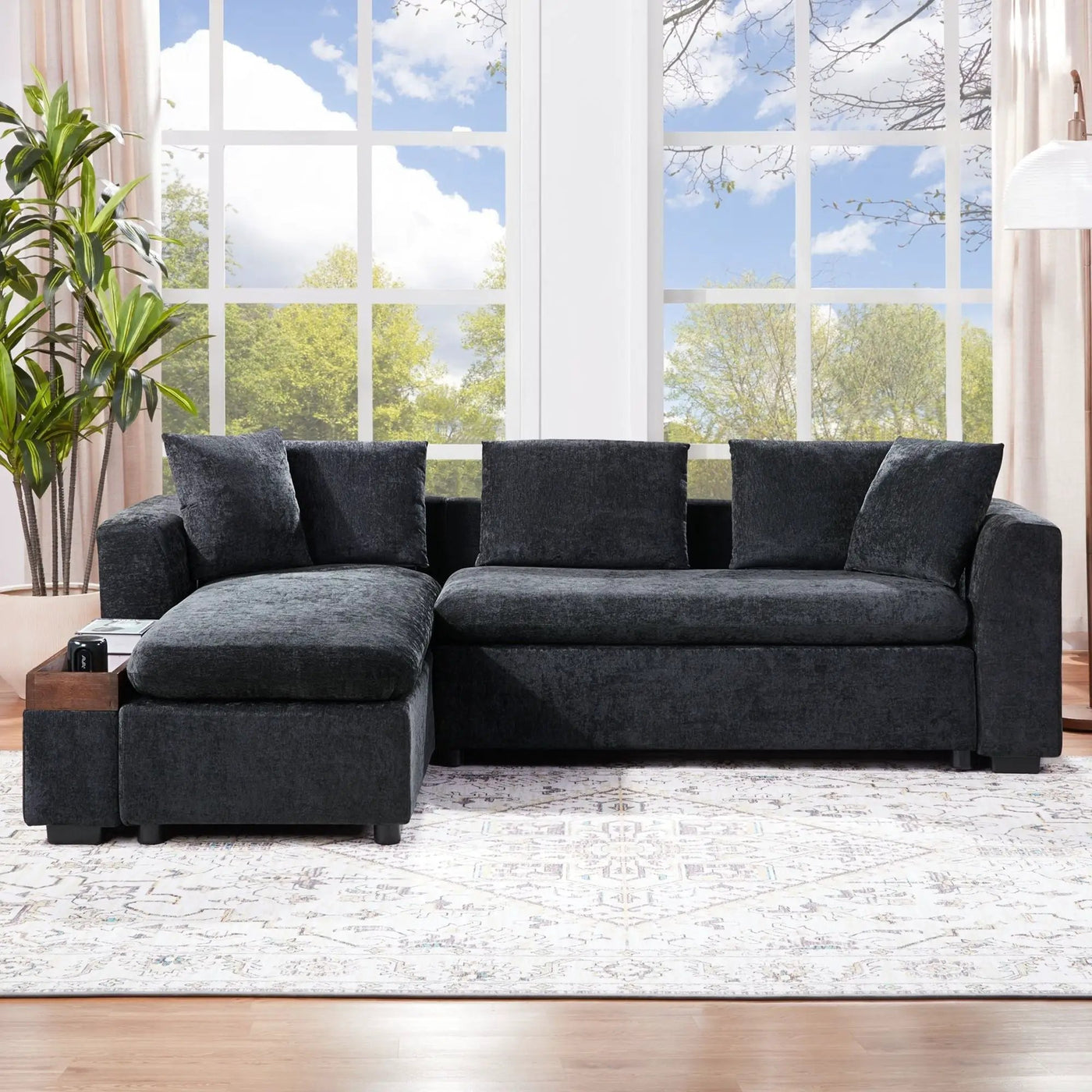 Modern L Shaped Sectional Sofa With Upholstery And Wooden Storage by Unique Piece Furniture