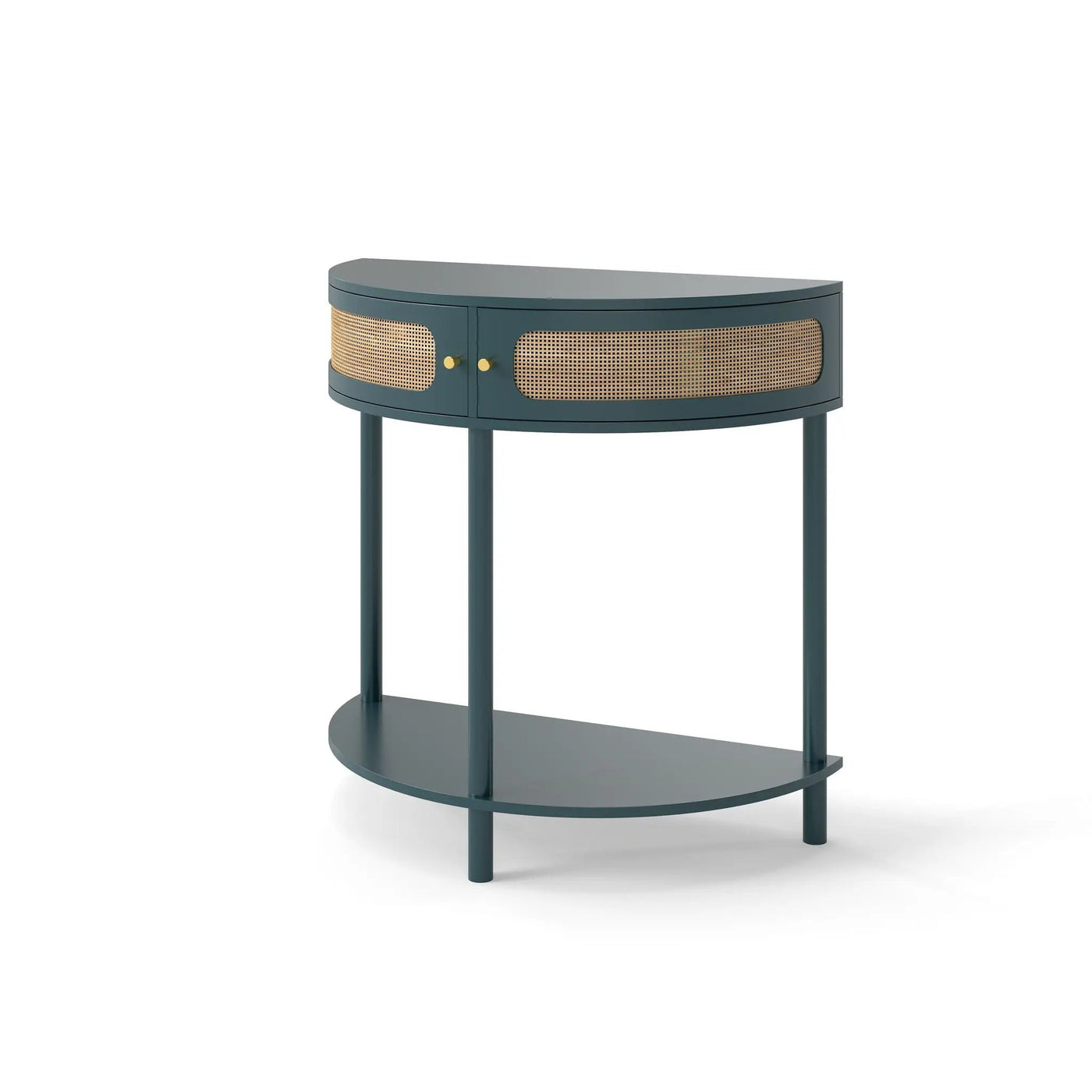 Boho Rattan Semi Circle End Table With Sliding Rattan Door, Storage And Bottom Shelf by HouseOfZazla