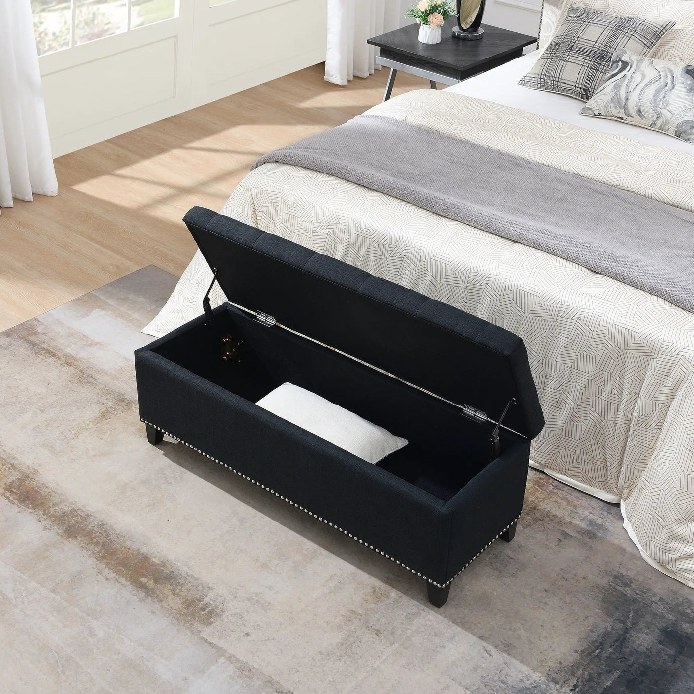 Button-Tufted Storage Ottoman With Safety Close Hinge by HouseOfZazla