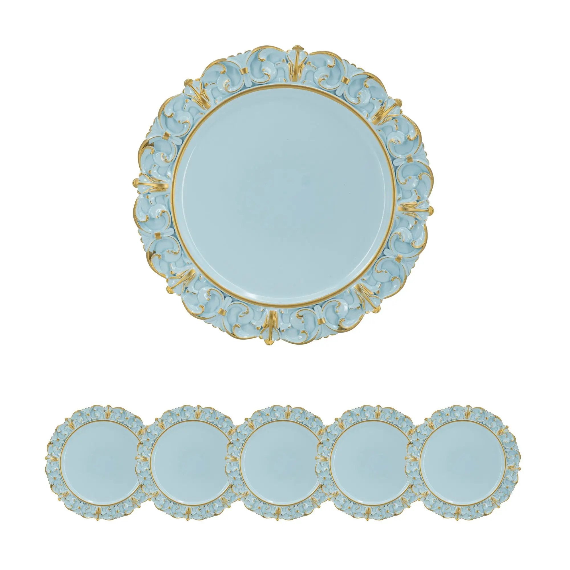 Plastic Charger Plate (Set of 6) - Blue / Gold by HouseOfZazla