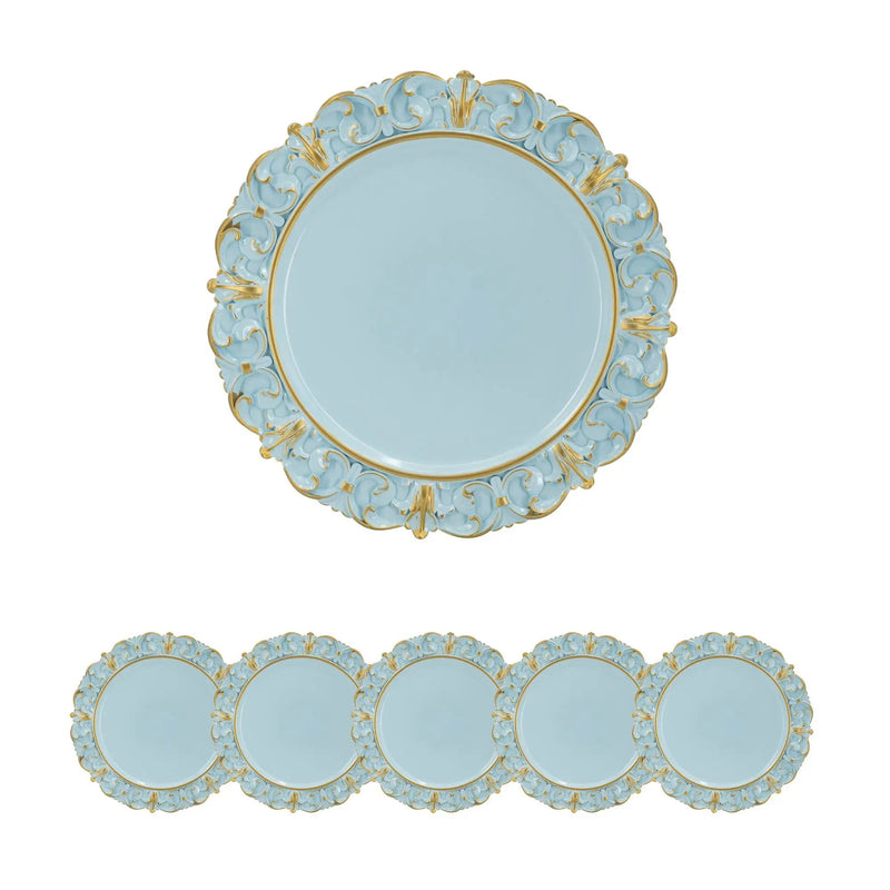 Plastic Charger Plate (Set of 6) - Blue / Gold by HouseOfZazla