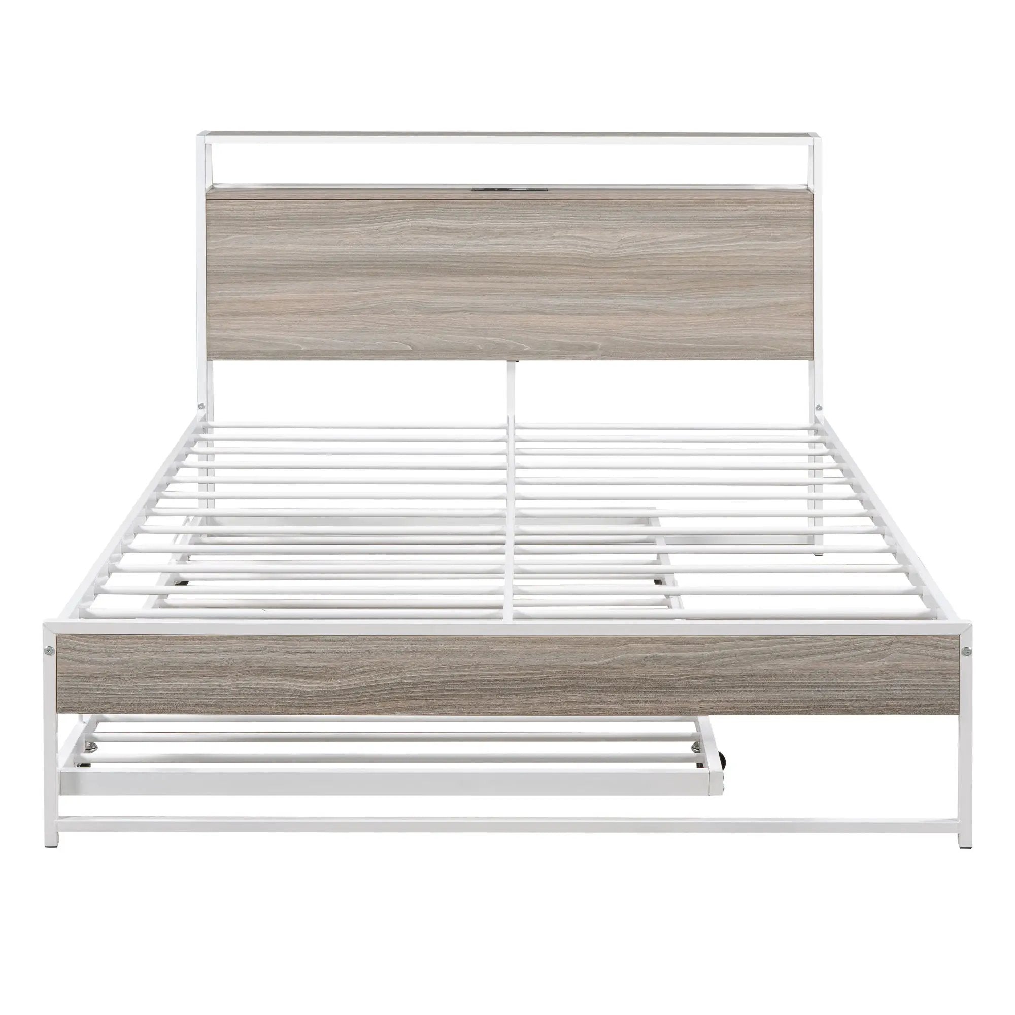 Platform Bed Frame With Trundle, USB Ports And Slat Support, No Box Spring Needed by HouseOfZazla