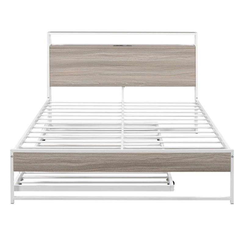 Platform Bed Frame With Trundle, USB Ports And Slat Support, No Box Spring Needed by HouseOfZazla