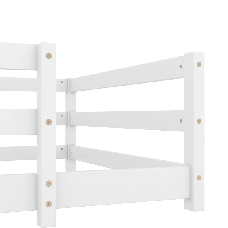 Twin Size Montessori Floor Bed With Fence - White by HouseOfZazla