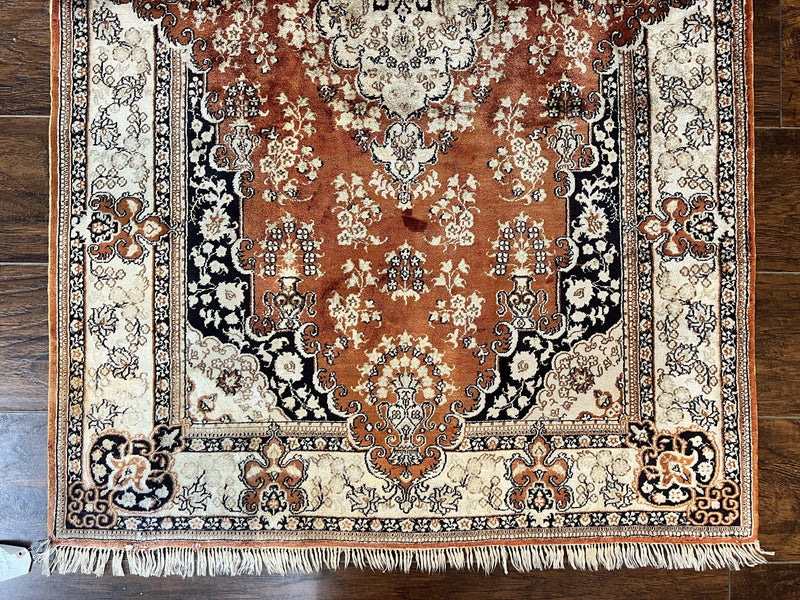 Turkish Silk Rug 3x5, Very Fine 400 KPSI, Floral Medallion, Hand Knotted by Jewel Rugs