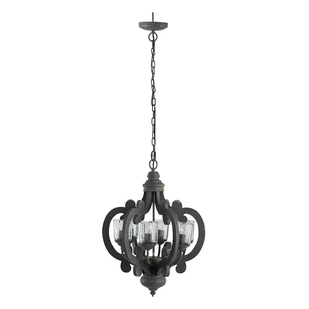 Farmhouse Chandelier, 6 Light Wood Chandelier Pendant Light Fixture With Adjustable Chain For Dining Room Living Room Entryway, Bulb Not Included by HouseOfZazla