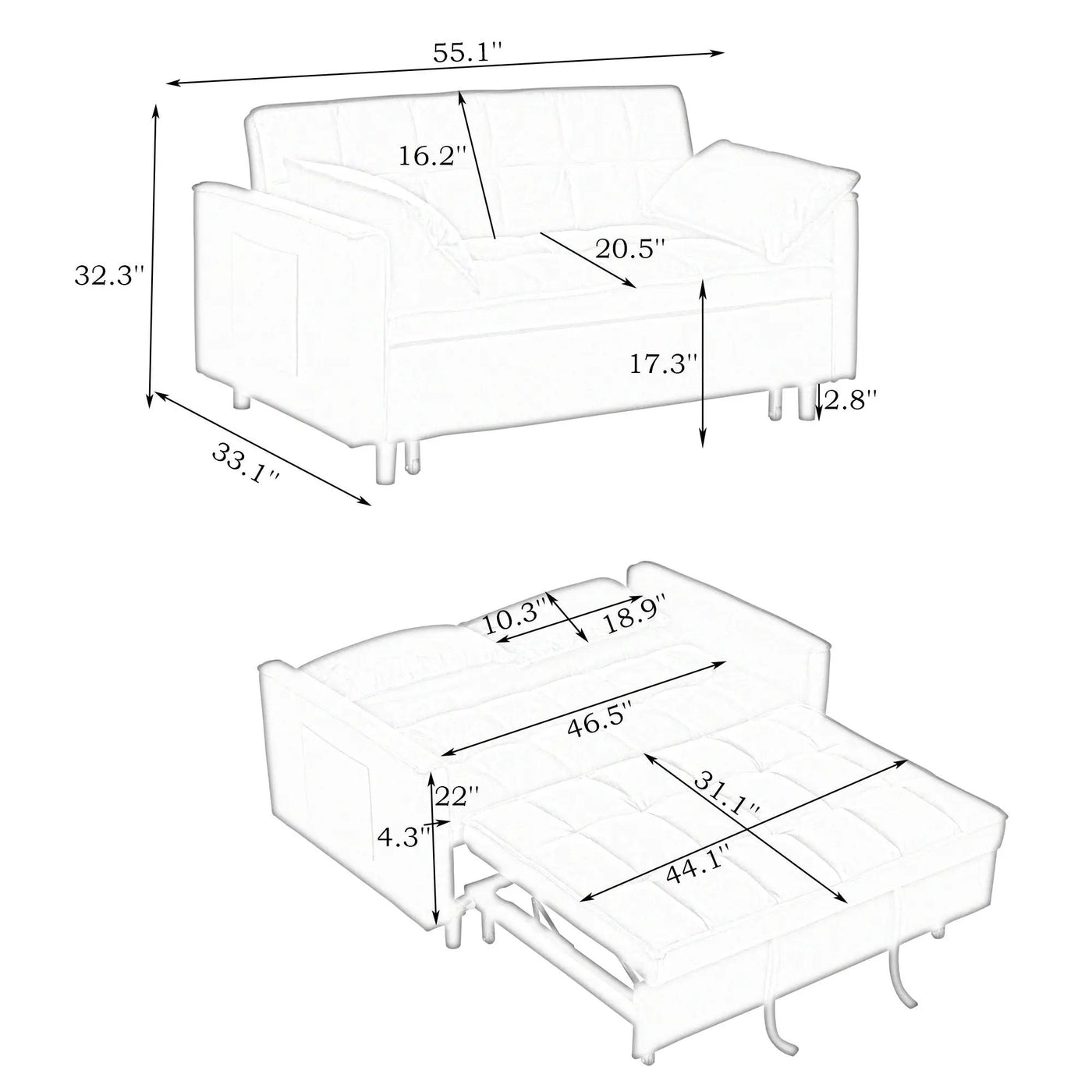 Sofa Bed With Pockets, 3 In 1 Convertible For Living Room by HouseOfZazla