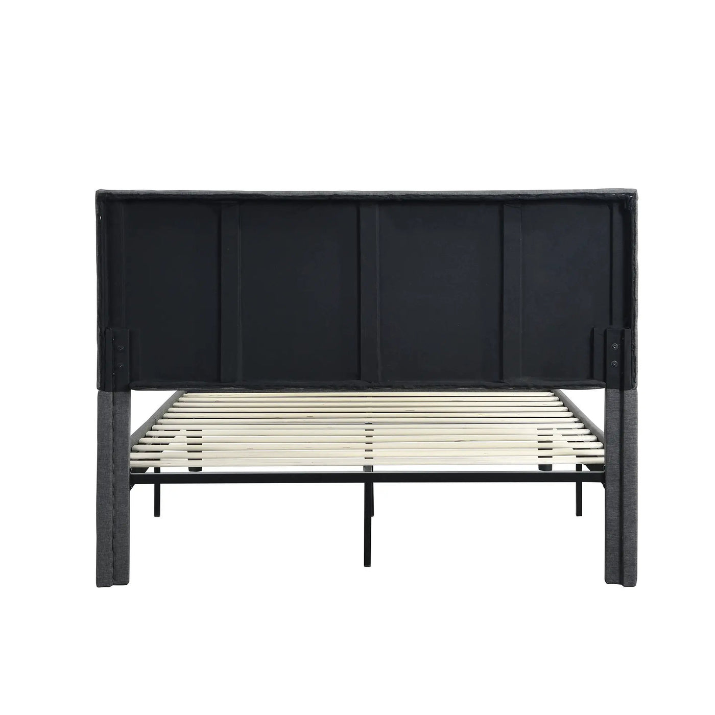 Upholstered Platform Bed Frame With Headboard, Wood Slat Support by HouseOfZazla