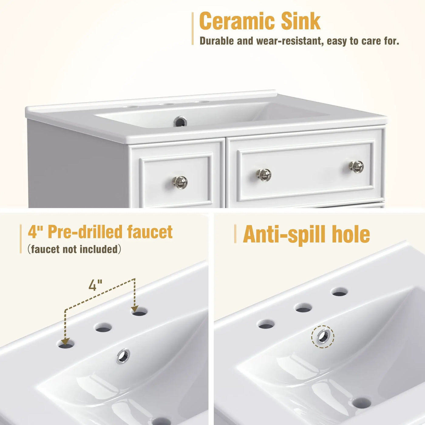 Transitional Style Bathroom Vanity Cabinet With Ceramic Sink by HouseOfZazla