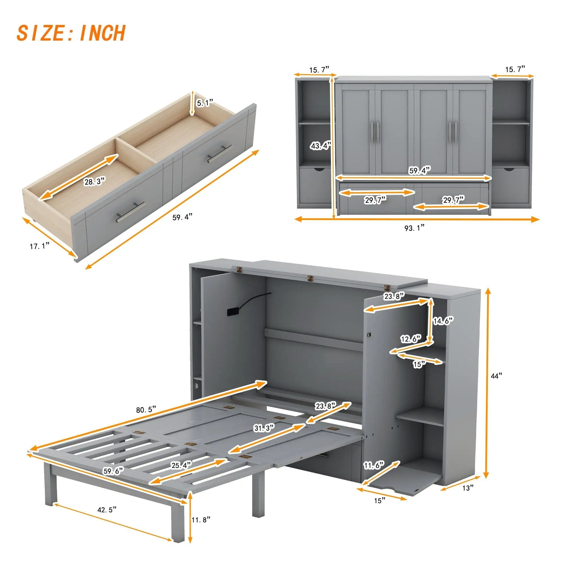Murphy Bed With Shelves, Drawers And USB Ports by HouseOfZazla