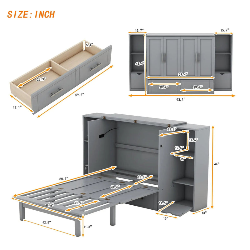 Murphy Bed With Shelves, Drawers And USB Ports by HouseOfZazla