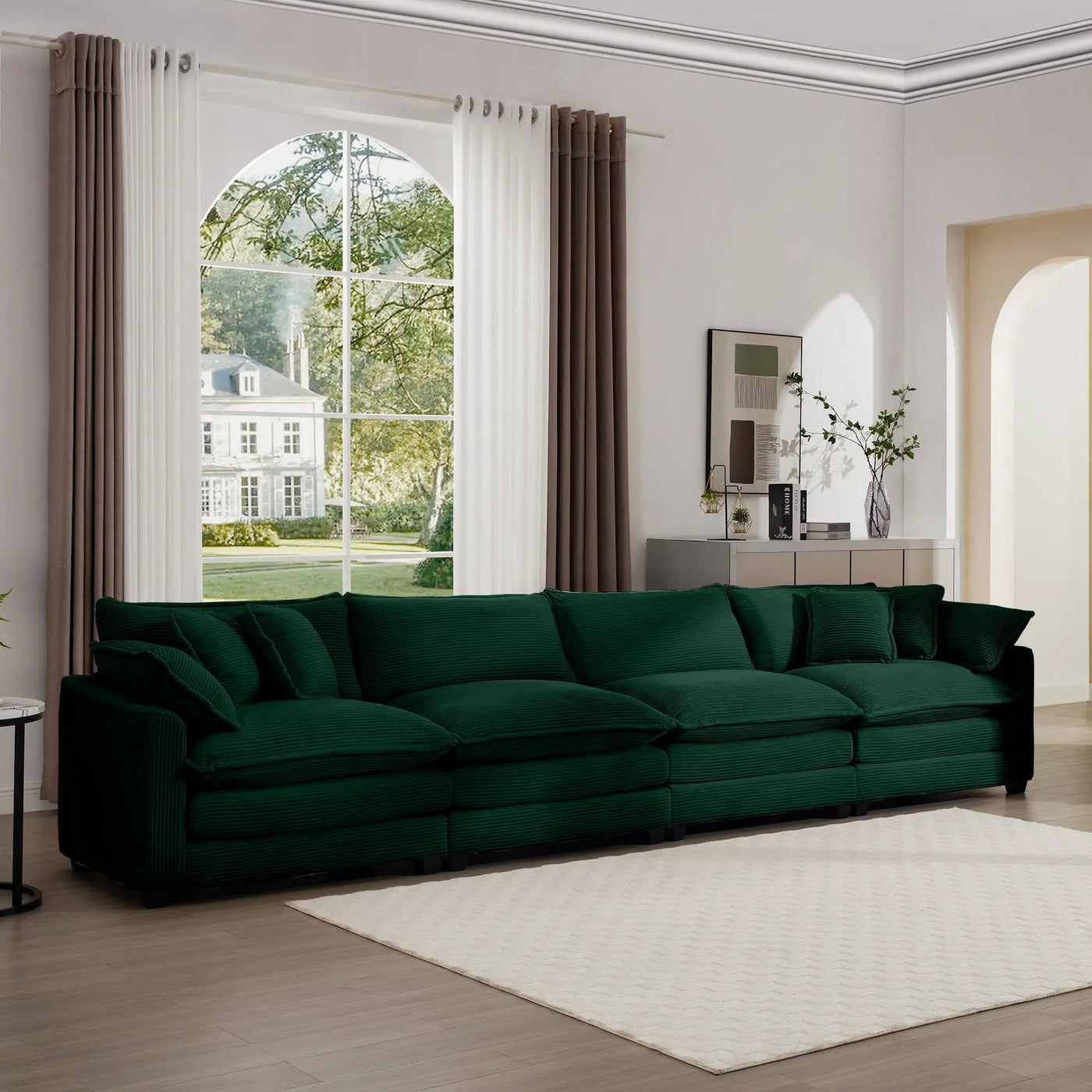 Modern Upholstered 4 Seater Fabric Sofa With Arm And Throw Pillows by Unique Piece Furniture