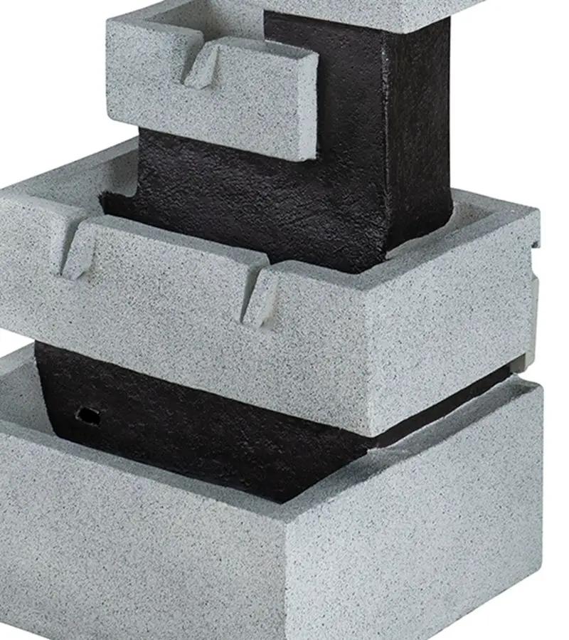 Decorative 4 Tier Block Fountain With Light, For Indoor And Outdoor - Black / Gray by Unique Piece Furniture