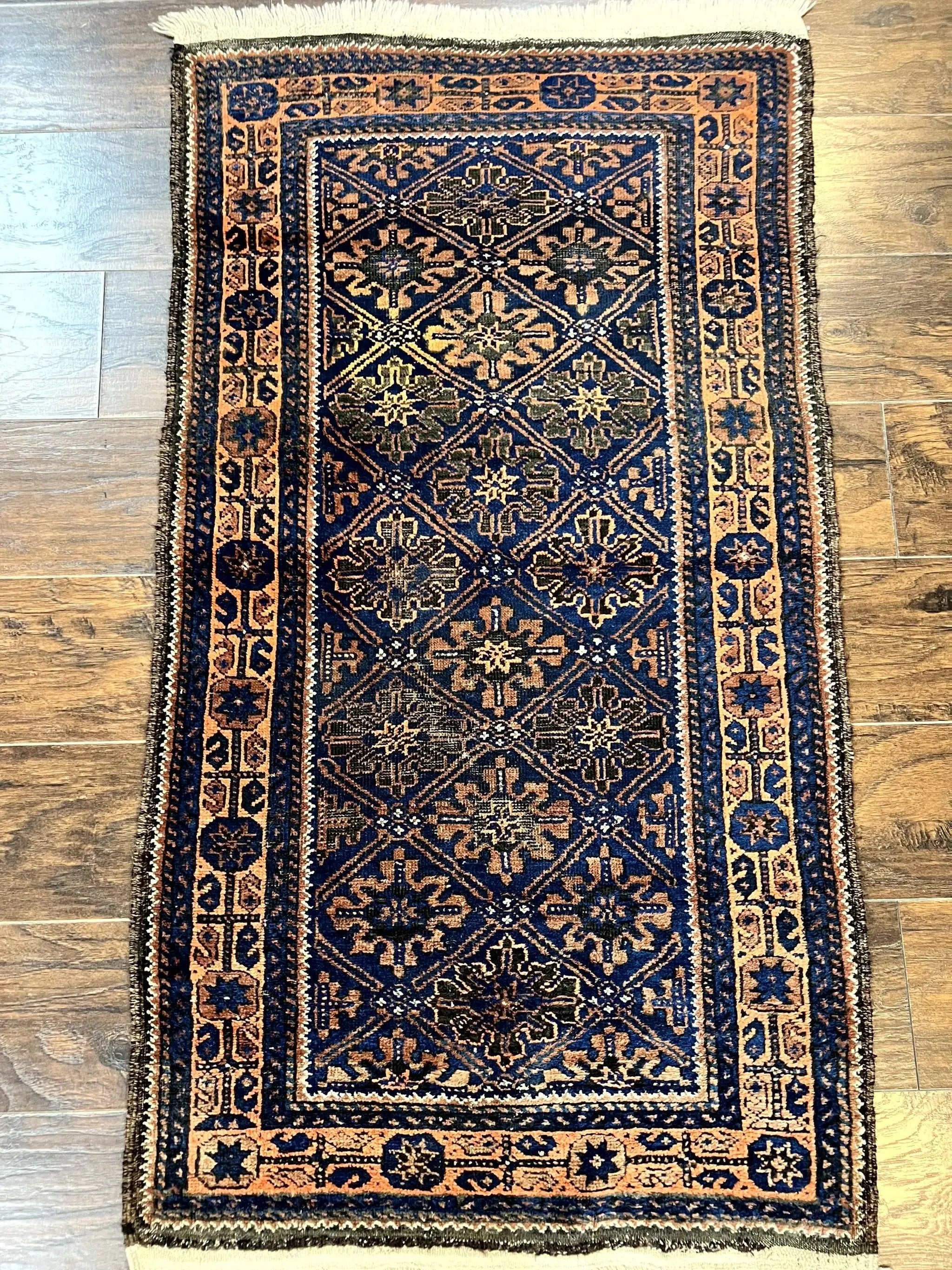 Small Antique Persian Rug 2.7 x 4.7, Handmade Wool Rug, Navy Blue, Balouch Rug, Tribal Rug by Jewel Rugs