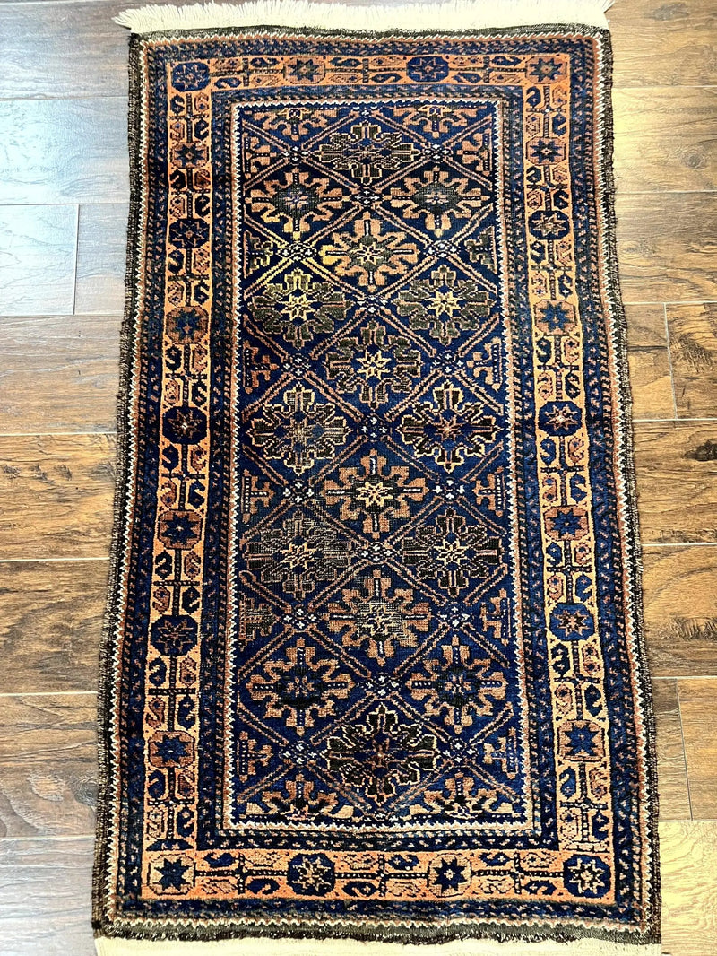 Small Antique Persian Rug 2.7 x 4.7, Handmade Wool Rug, Navy Blue, Balouch Rug, Tribal Rug by Jewel Rugs