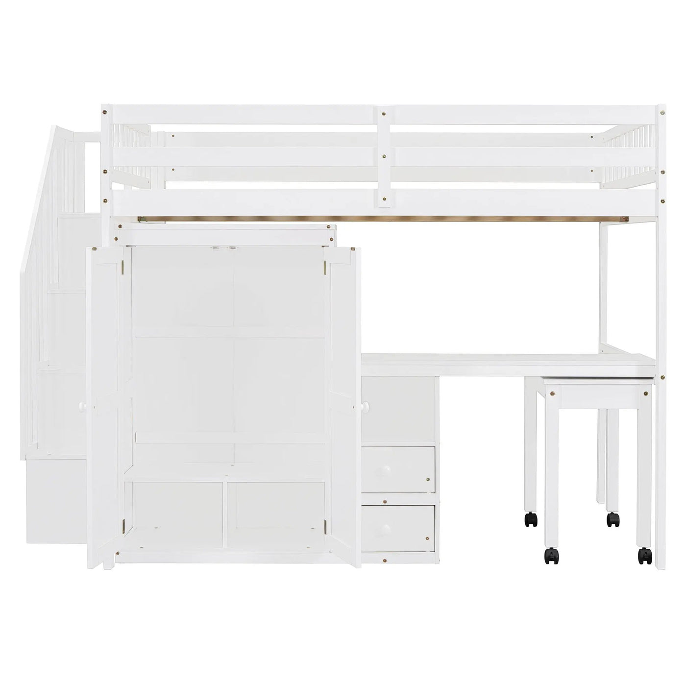 Loft Bed With Stairs, Bookshelf, Drawers, Desk & Wardrobe, Space Saving Multifunctional Furniture by Unique Piece Furniture