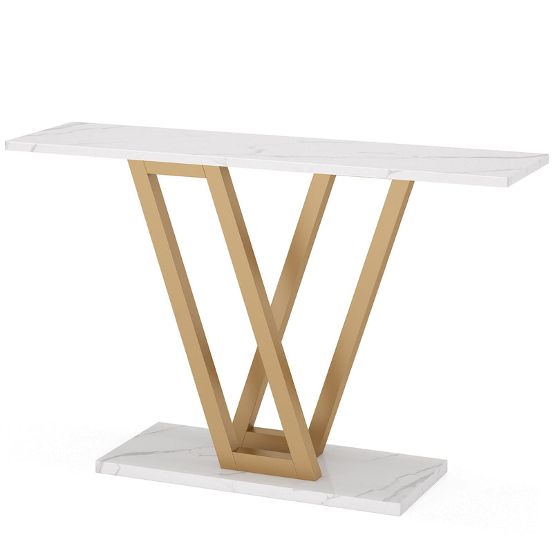 Console Table With Top With V Leg Frame For Hallway, Living Room - White / Gold by HouseOfZazla