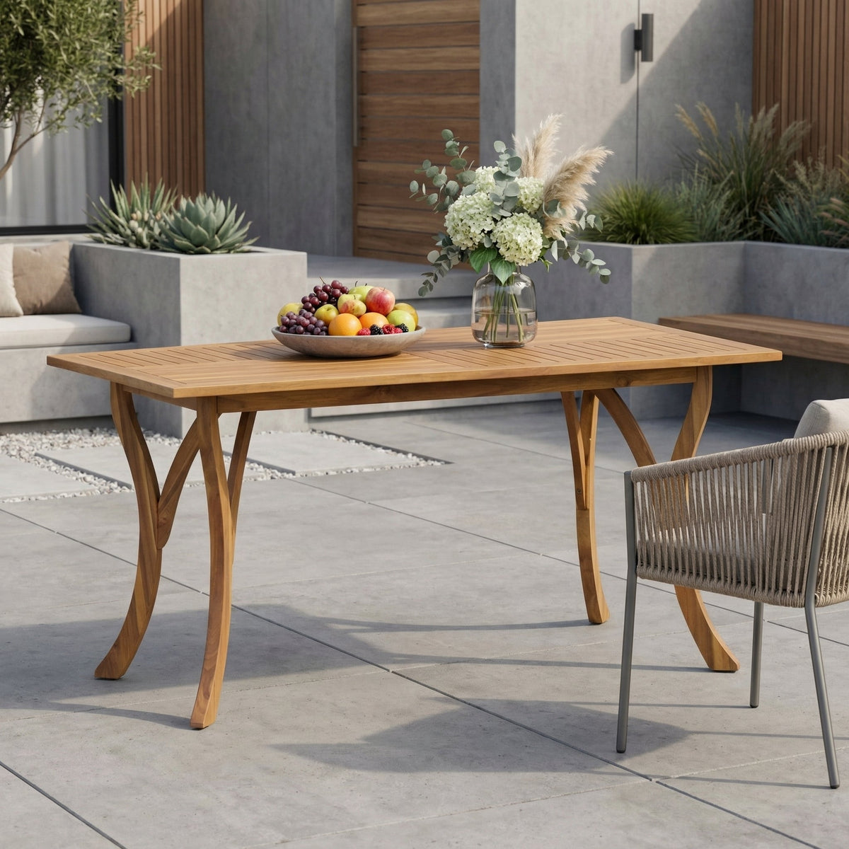 Outdoor 59 Inch Rectangular Solid Wood Dining Table - Teak Finish