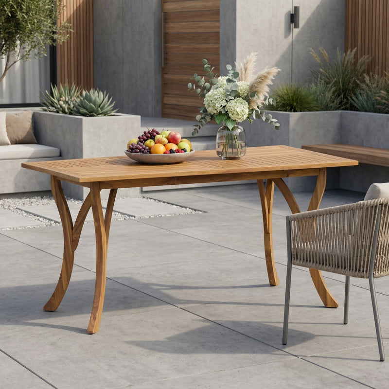 Outdoor 59 Inch Rectangular Solid Wood Dining Table - Teak Finish