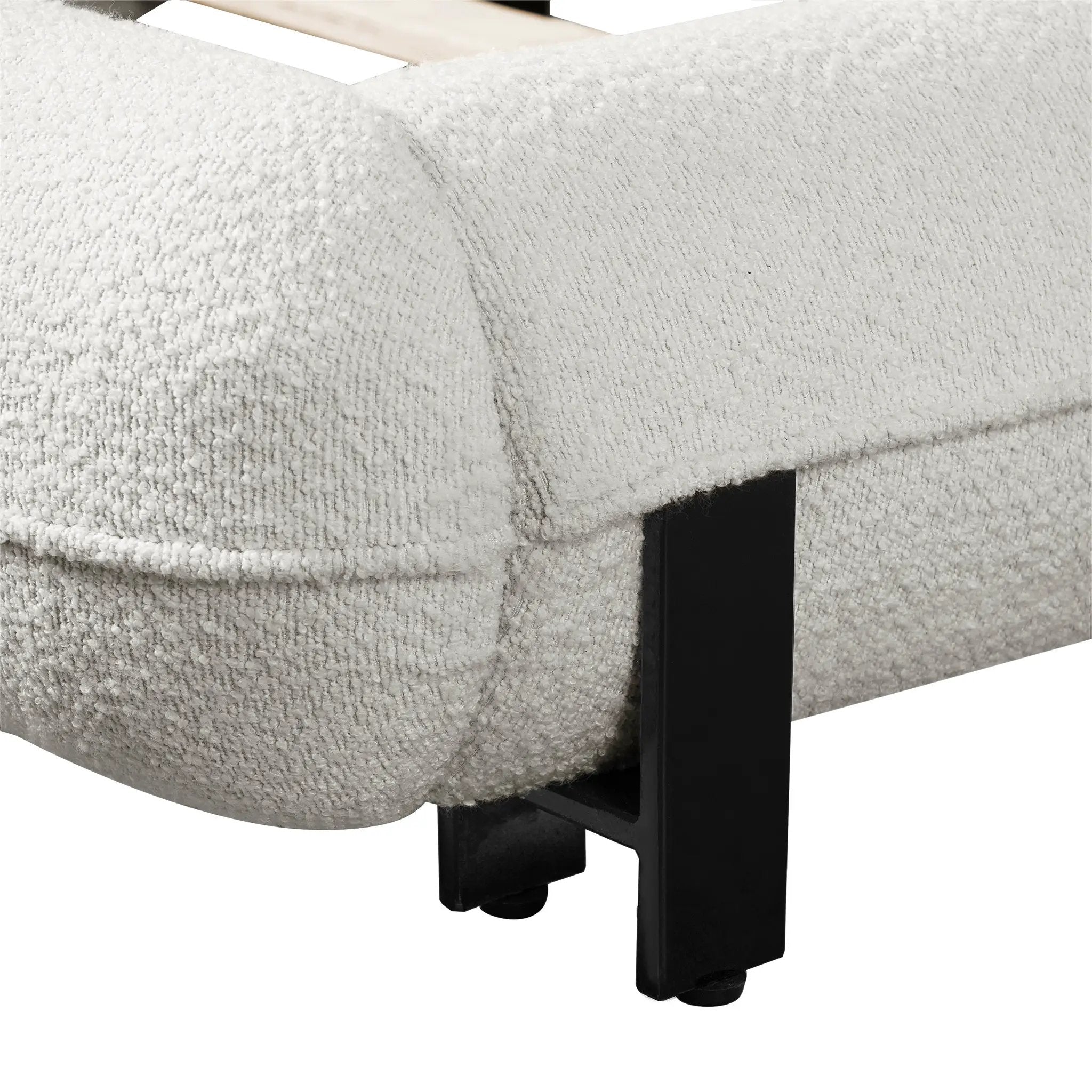Queen Size Upholstered Bed Frame with Boucle Fabric and Steel Legs by HouseOfZazla
