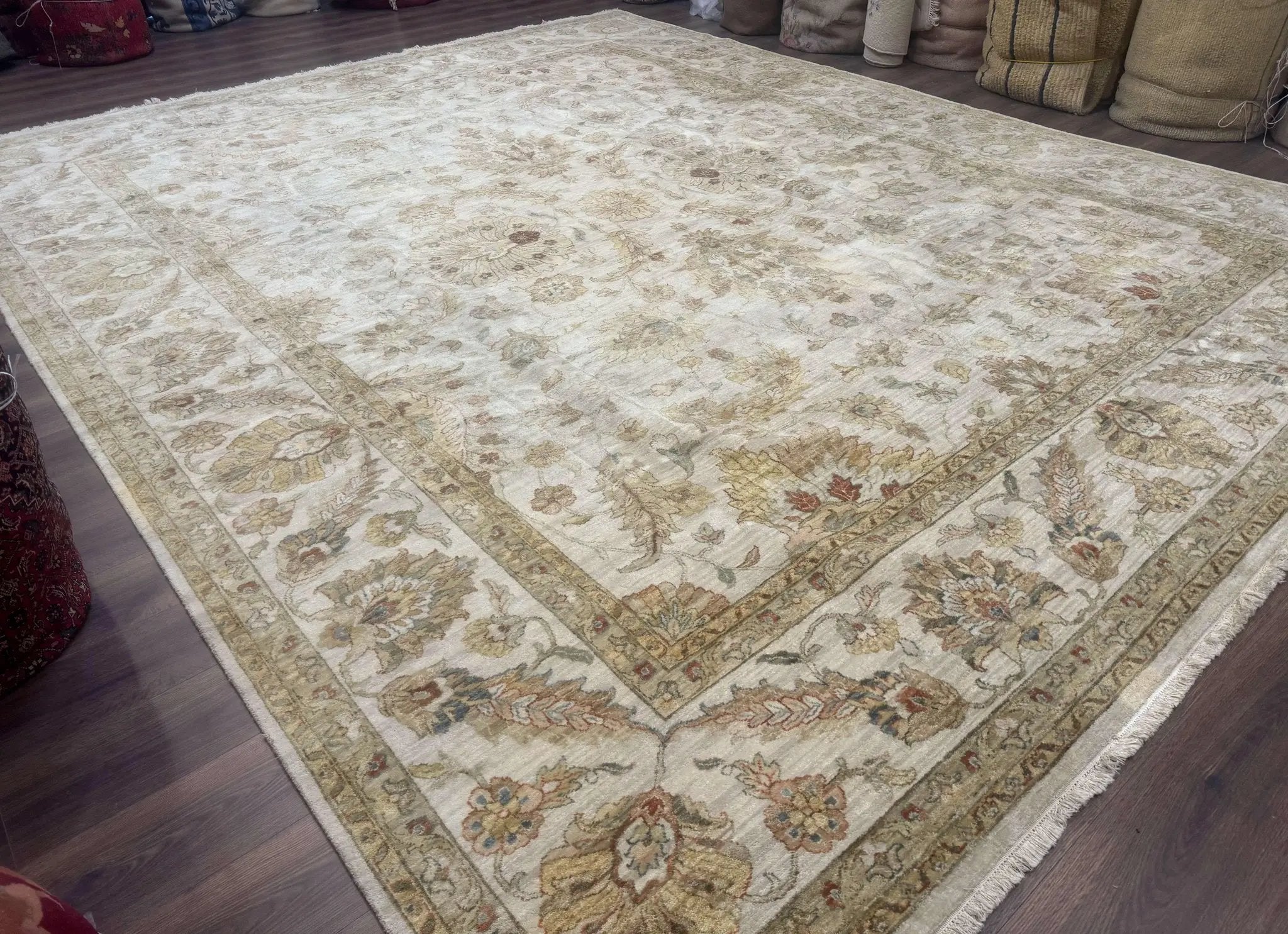 Palace Size Rug 12x15, Neutral Light Colors, Oat, Peshawar Chobi Oushak Rug, Handmade Wool Rug by Jewel Rugs