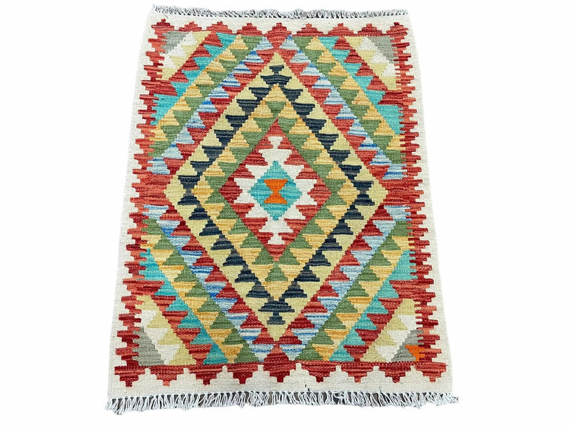 Small Kilim Rug 2x3 Colorful Turkish Kilim Accent Rug New Flatweave Wool Kilim Chobi Kilim Diamond Zigzag Playroom Rug by Jewel Rugs