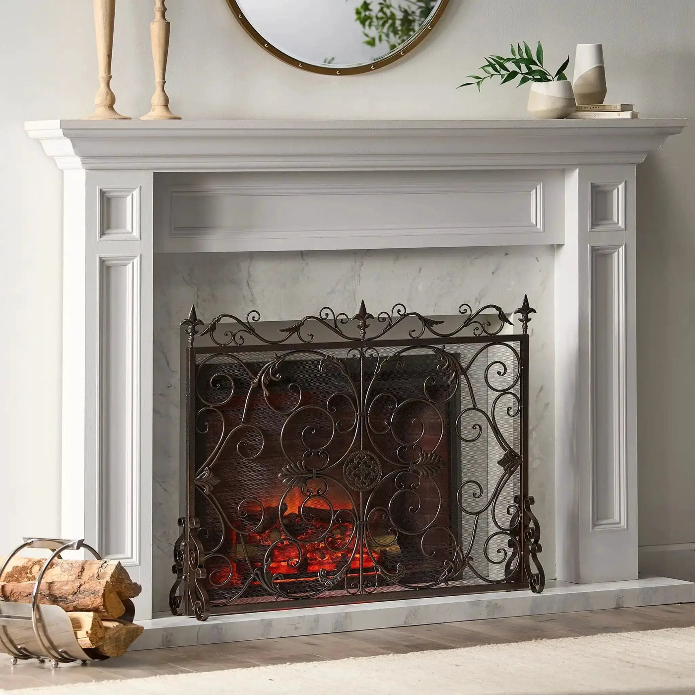 Darcie Wrought Iron Fireplace Screen Ornate Design by HouseOfZazla
