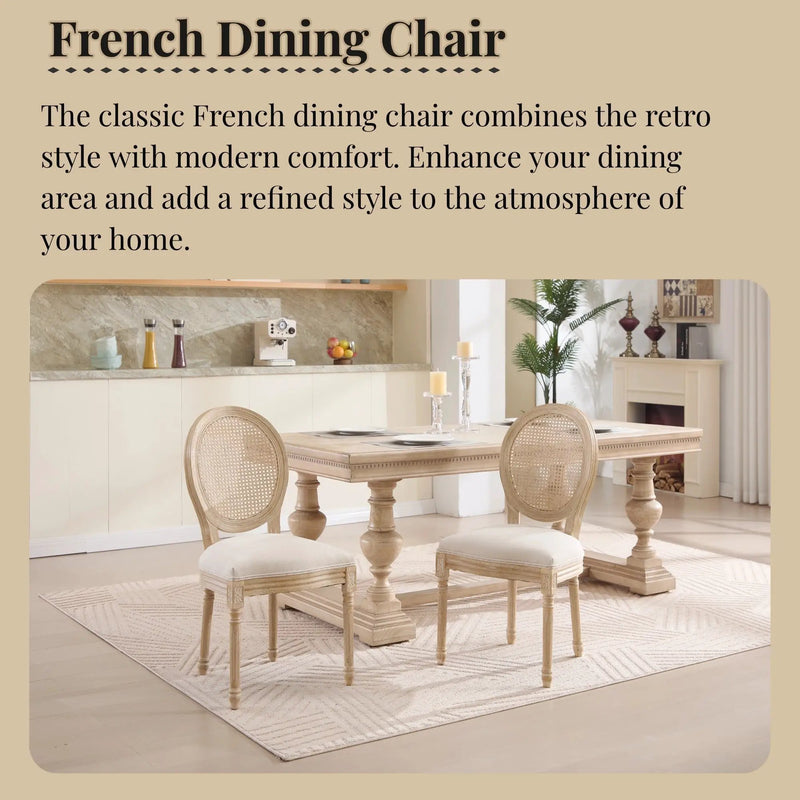 French Country Dining Chairs Set of 2 Upholstered with Rattan Back by HouseOfZazla