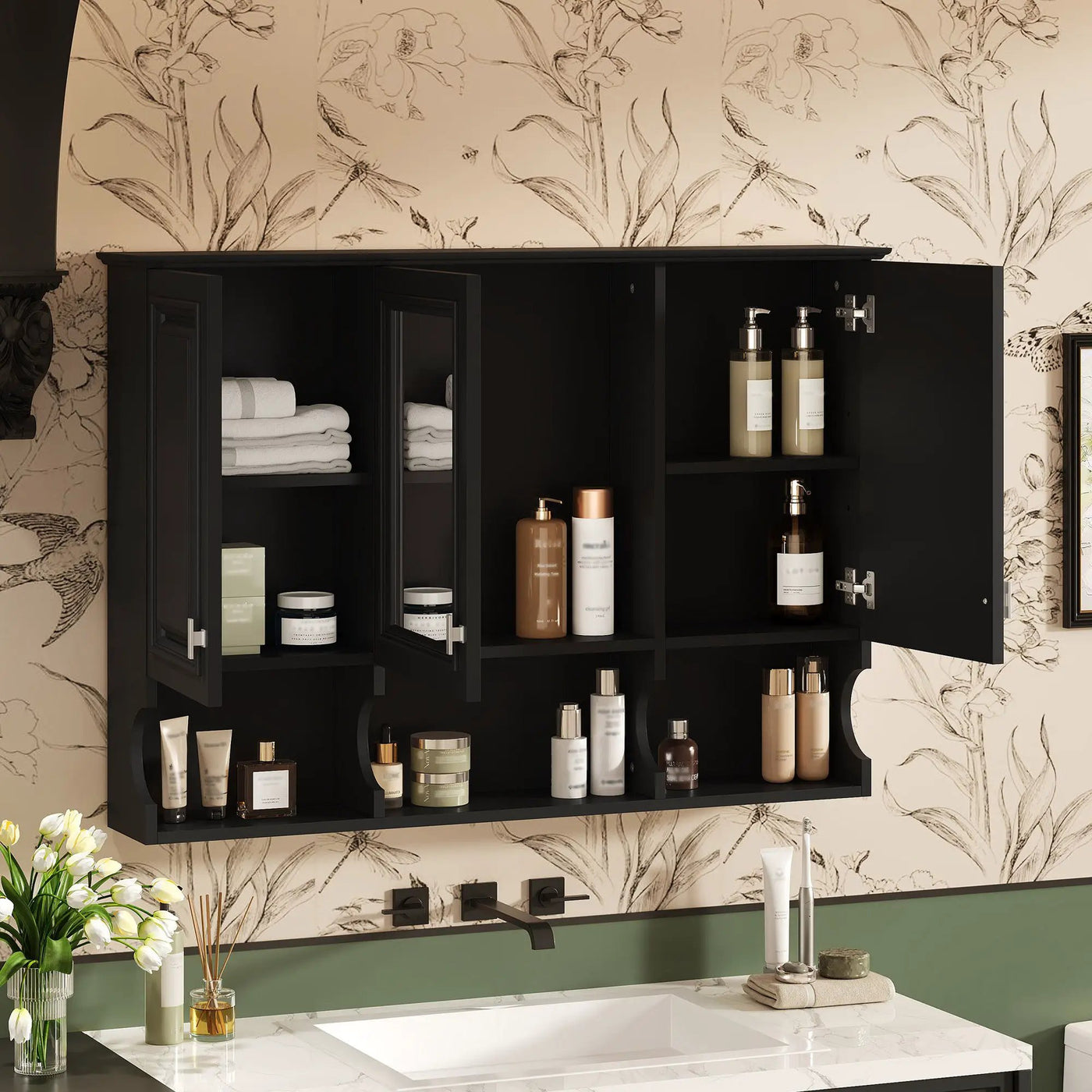 Modern Wall Mounted Mirror Medicine Cabinet With Open Shelves, Adjustable Interior, Storage Over Toilet by Unique Piece Furniture