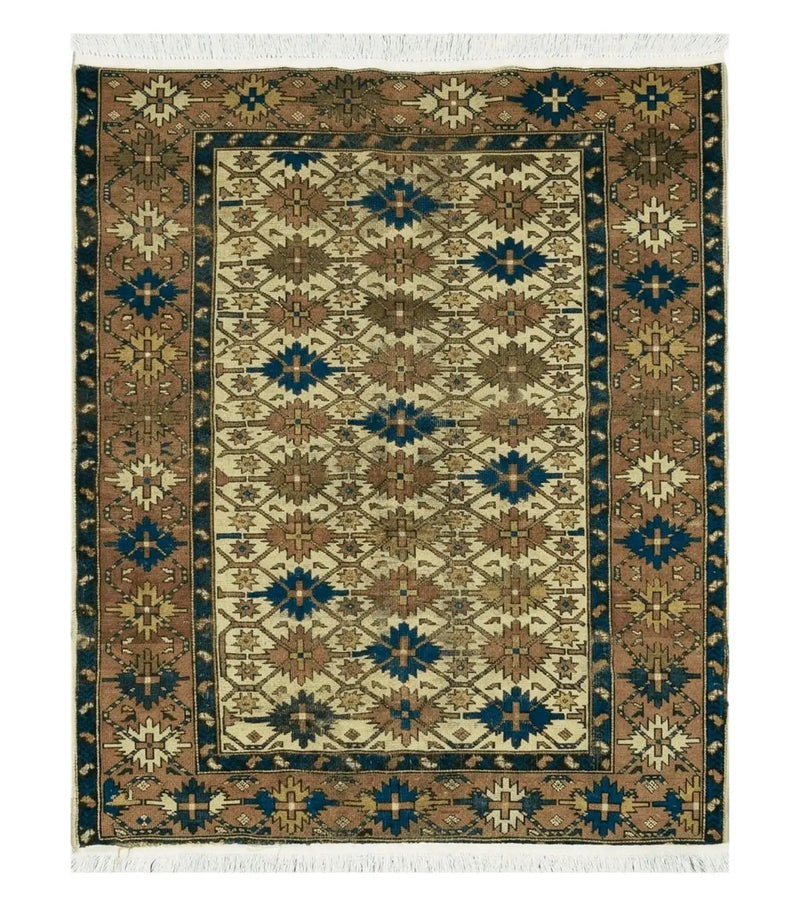 4' X 5' Antique Handmade Caucasian Kazak Shirvan Wool Rug Snow Flakes by Jewel Rugs