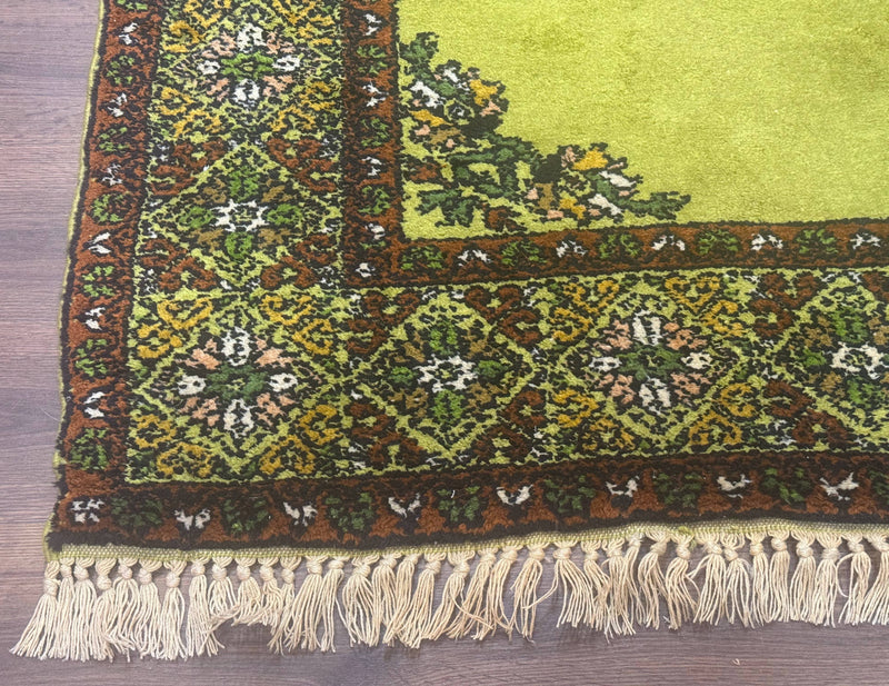 Moroccan Rug 6x8, Semi Open Field, Vintage, Lime Green, Wool Carpet by Jewel Rugs