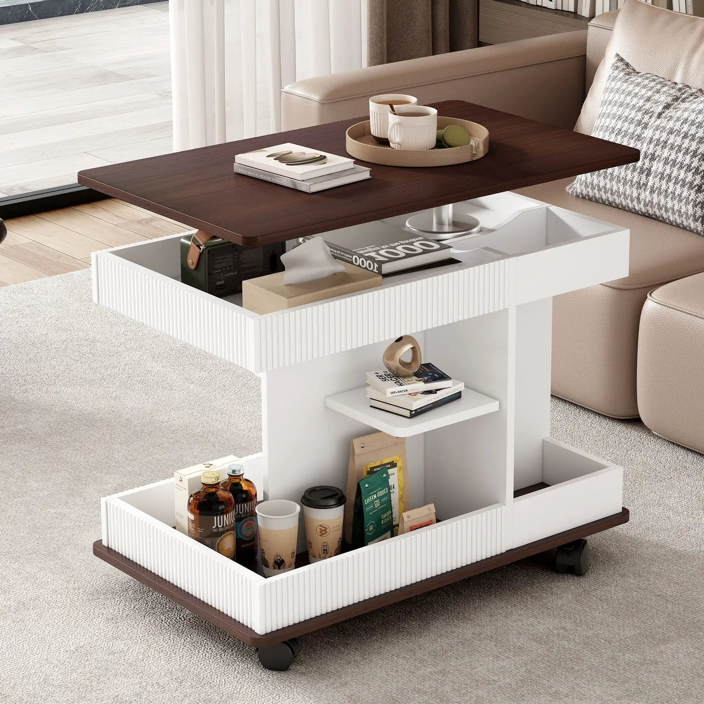Adjustable End Table With Wheels, 360°Rotating Top And Storage Space by HouseOfZazla