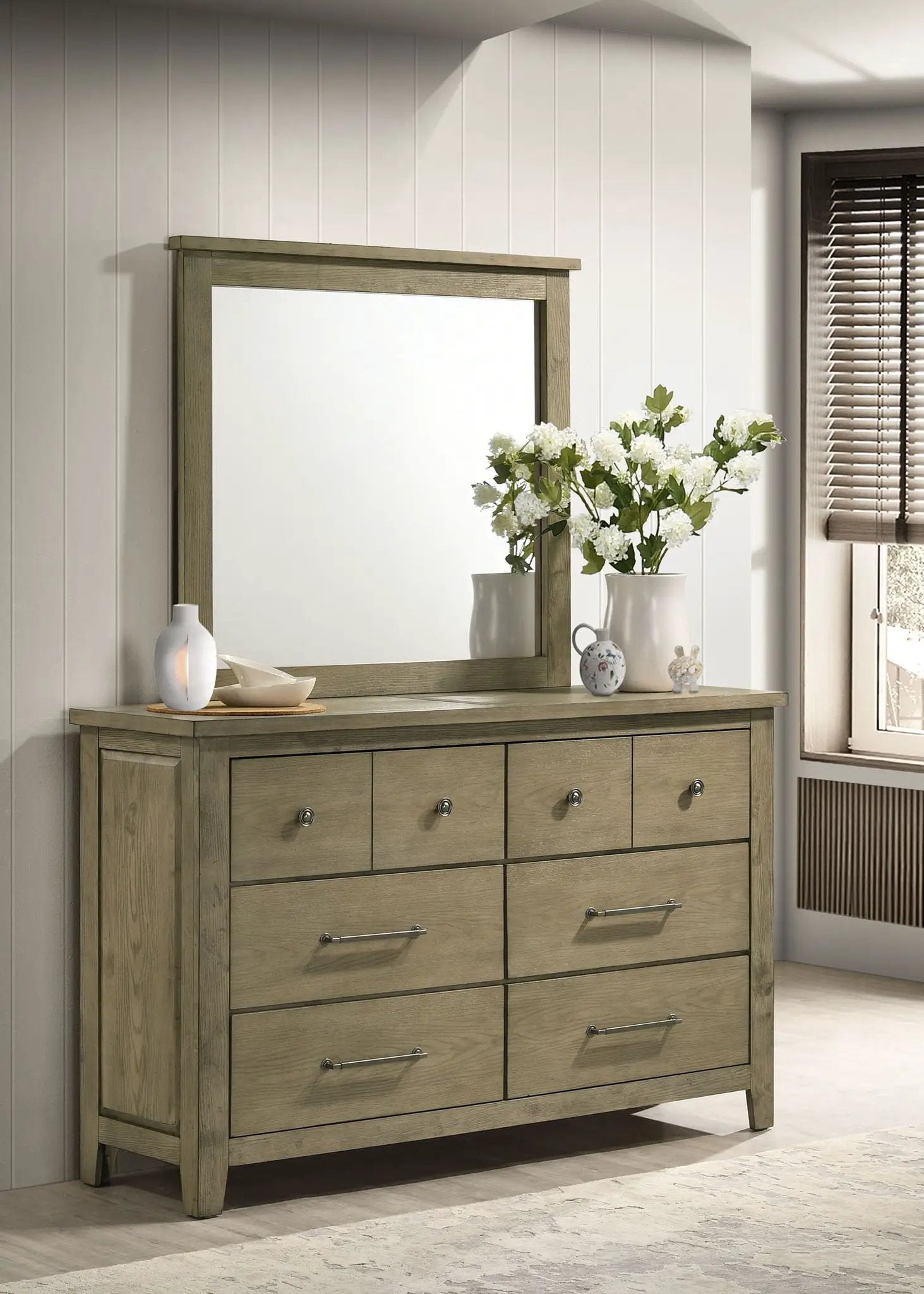 Hazlewood 6-drawer Bedroom Dresser with Mirror Vineyard Oak by Unique Piece Furniture