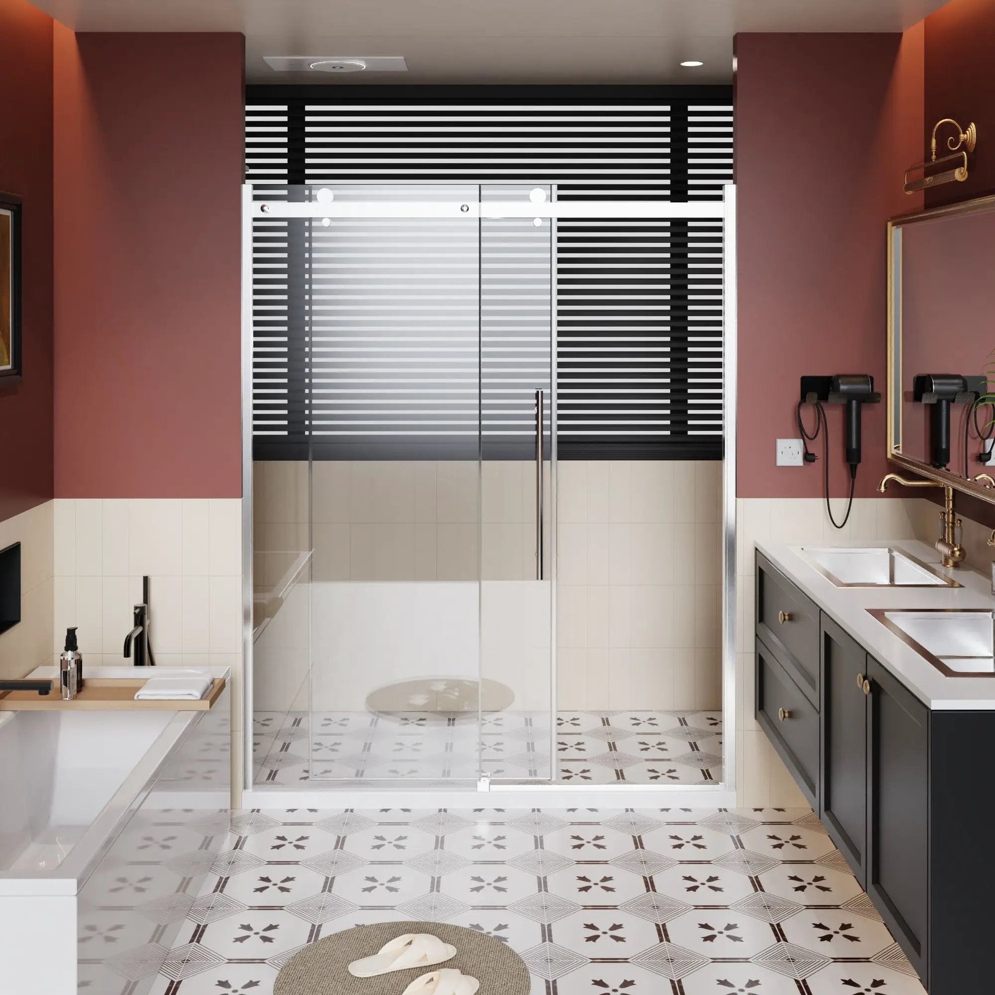 Frameless Shower Door Single Sliding, Adjustable Zinc Roller Rail - Chrome by HouseOfZazla