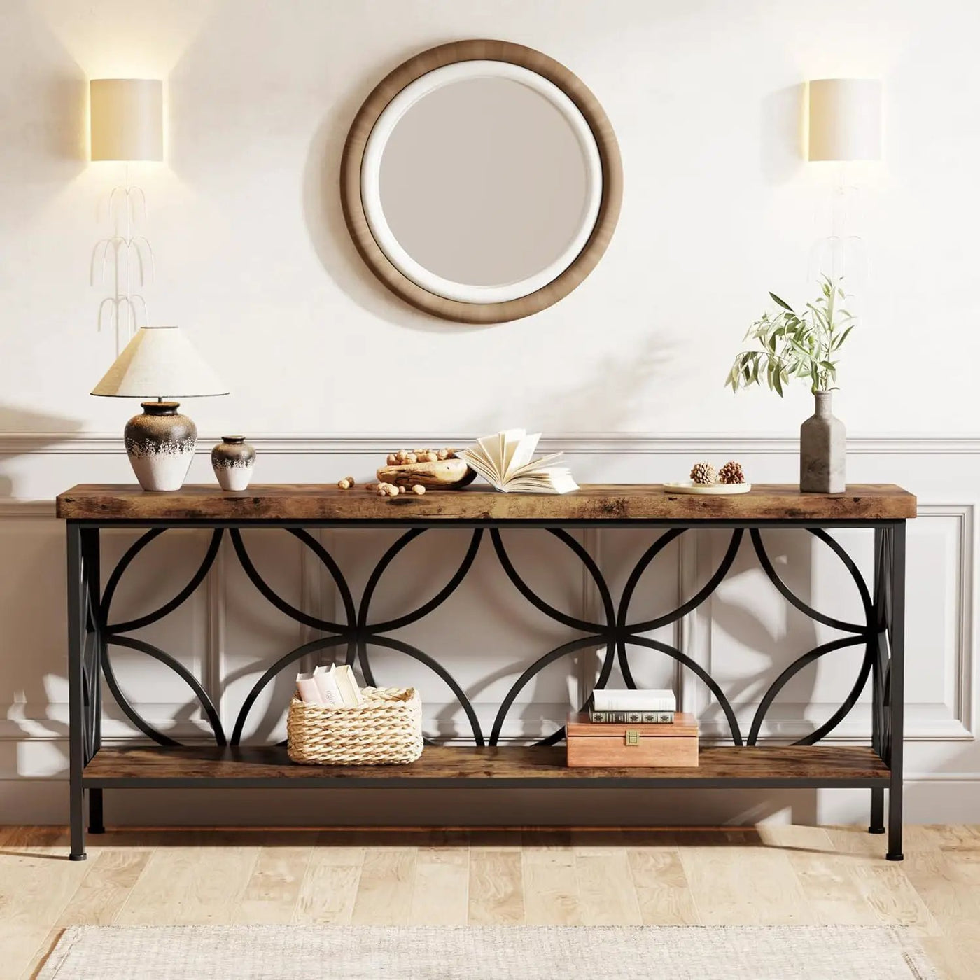 Extra Long Console Table With Open Storage Shelves by HouseOfZazla