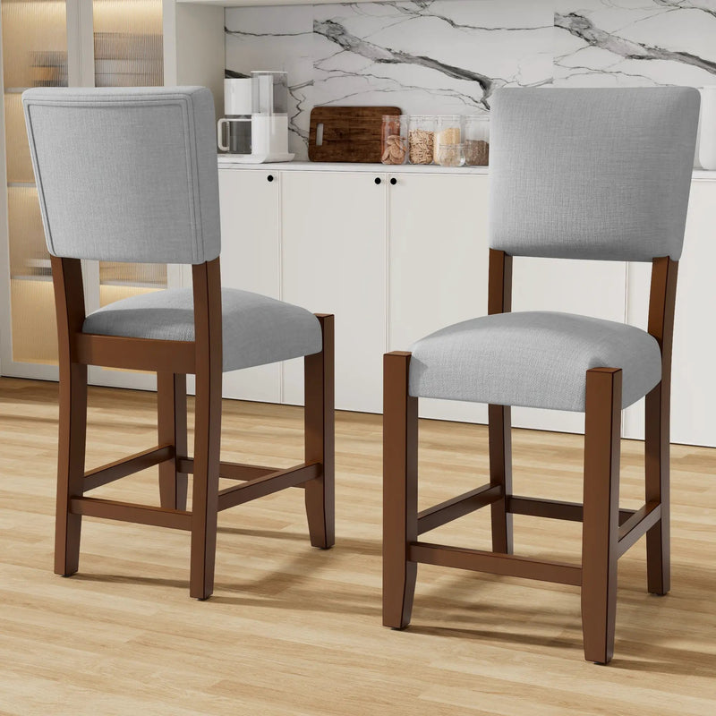 Set of 4 Mid-Century Modern Linen Upholstered Bar Stools by HouseOfZazla