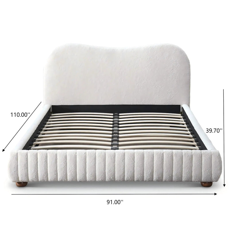 Norme - Queen Size Upholstered Low Profile Platform Bed - Cream by HouseOfZazla