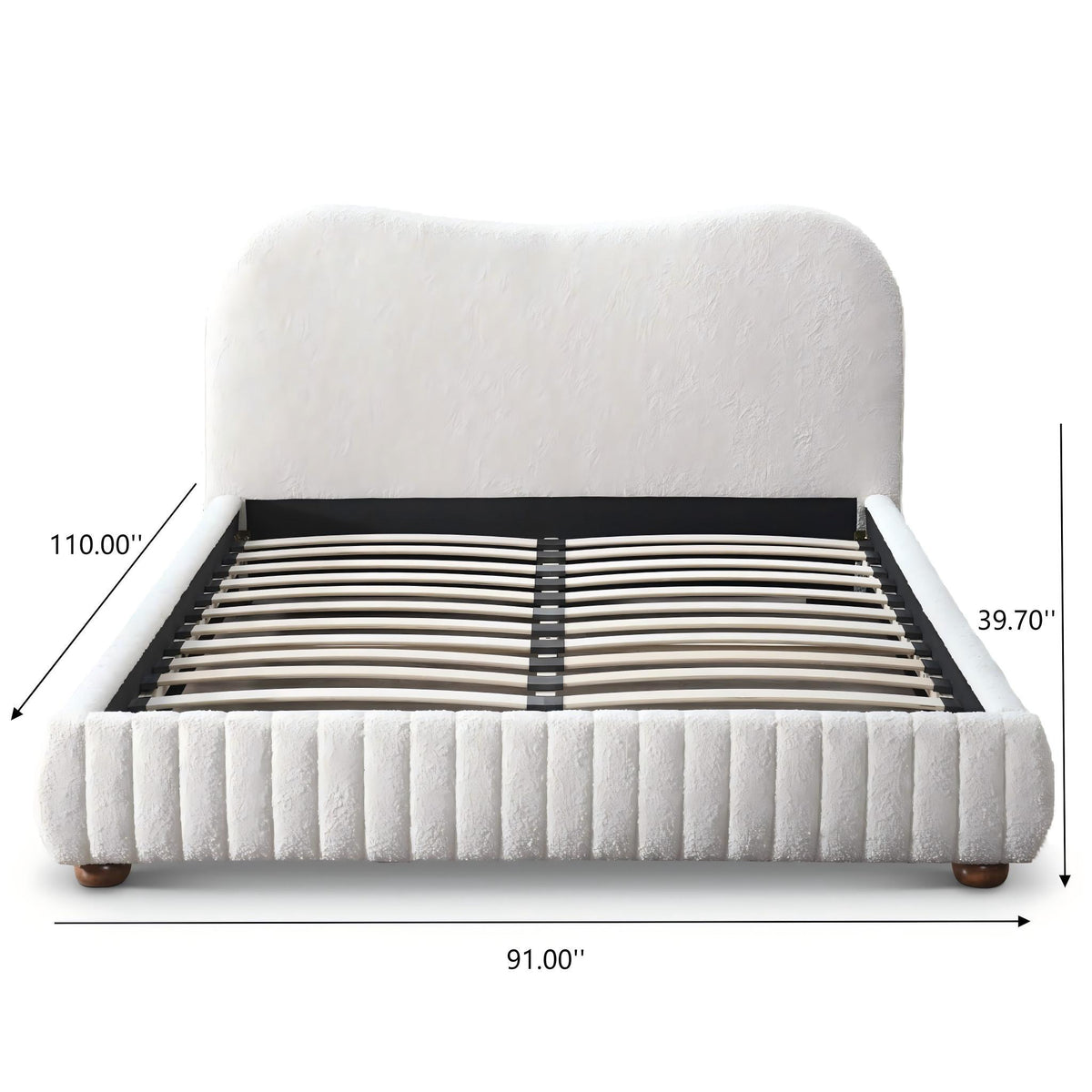 Queen Size Upholstered Low Profile Platform Bed with Boucle Fabric – Cream, photo 5 of 6